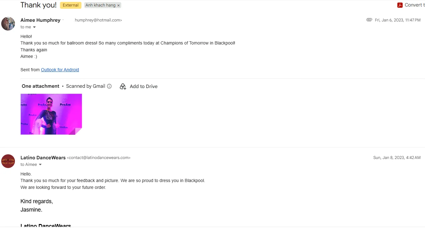 Email feedback from Aimee Humphrey with part of the email address hidden