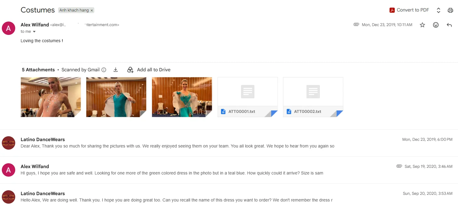 Email feedback from Alex Wilfand with part of the email address hidden