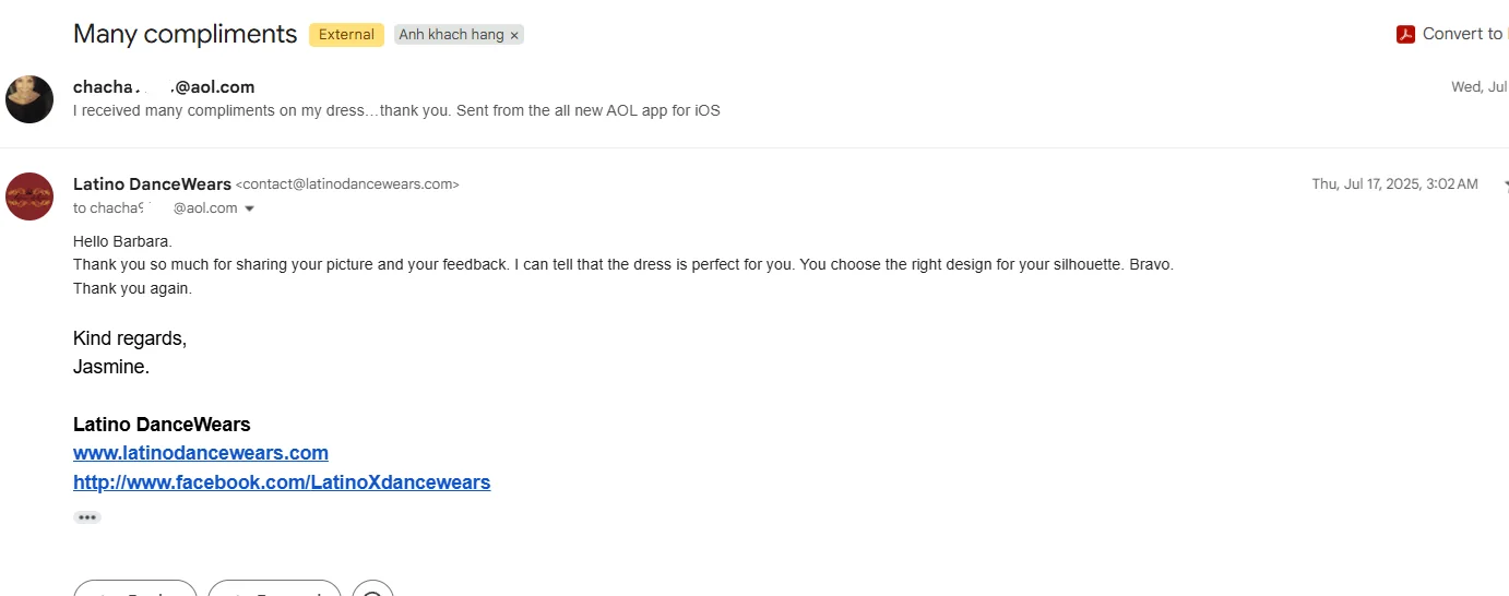 Email feedback from Barbara Millington with part of the email address hidden