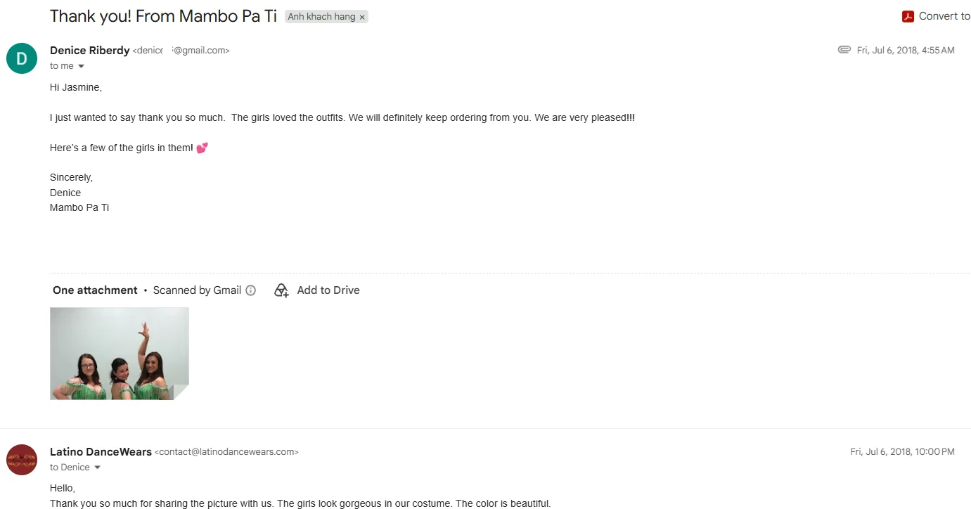 Email feedback from Denice Riberdy with part of the email address hidden