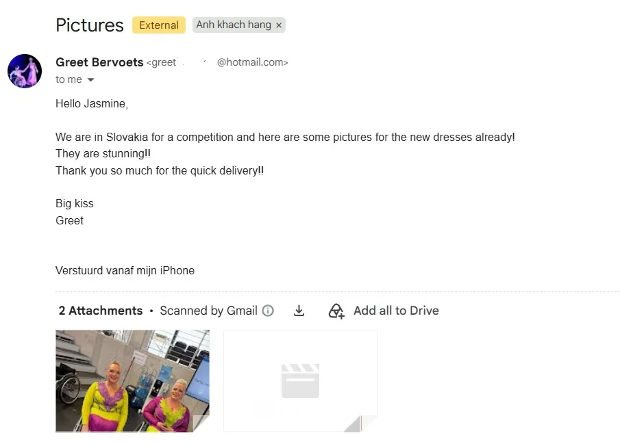 Email feedback from Greet Bervoets with part of the email address hidden