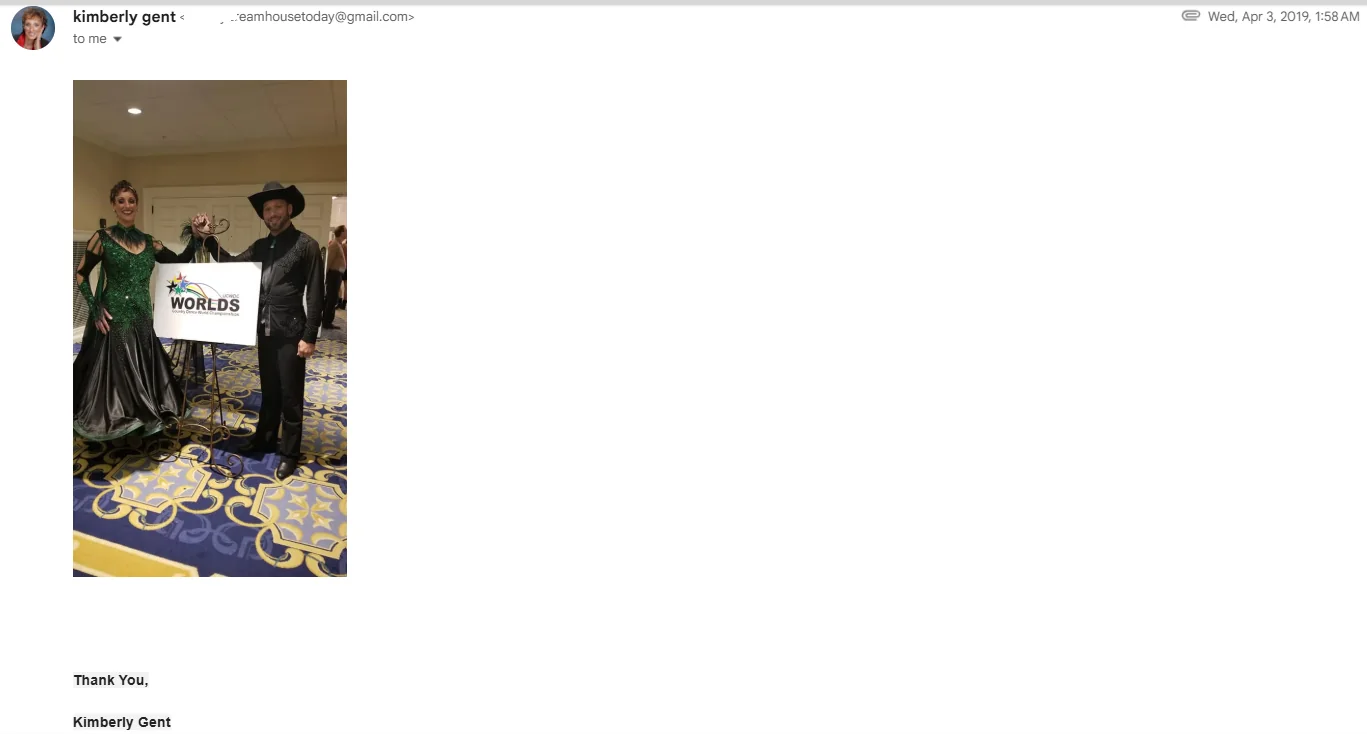 Email feedback from Kimberly Gent with part of the email address hidden