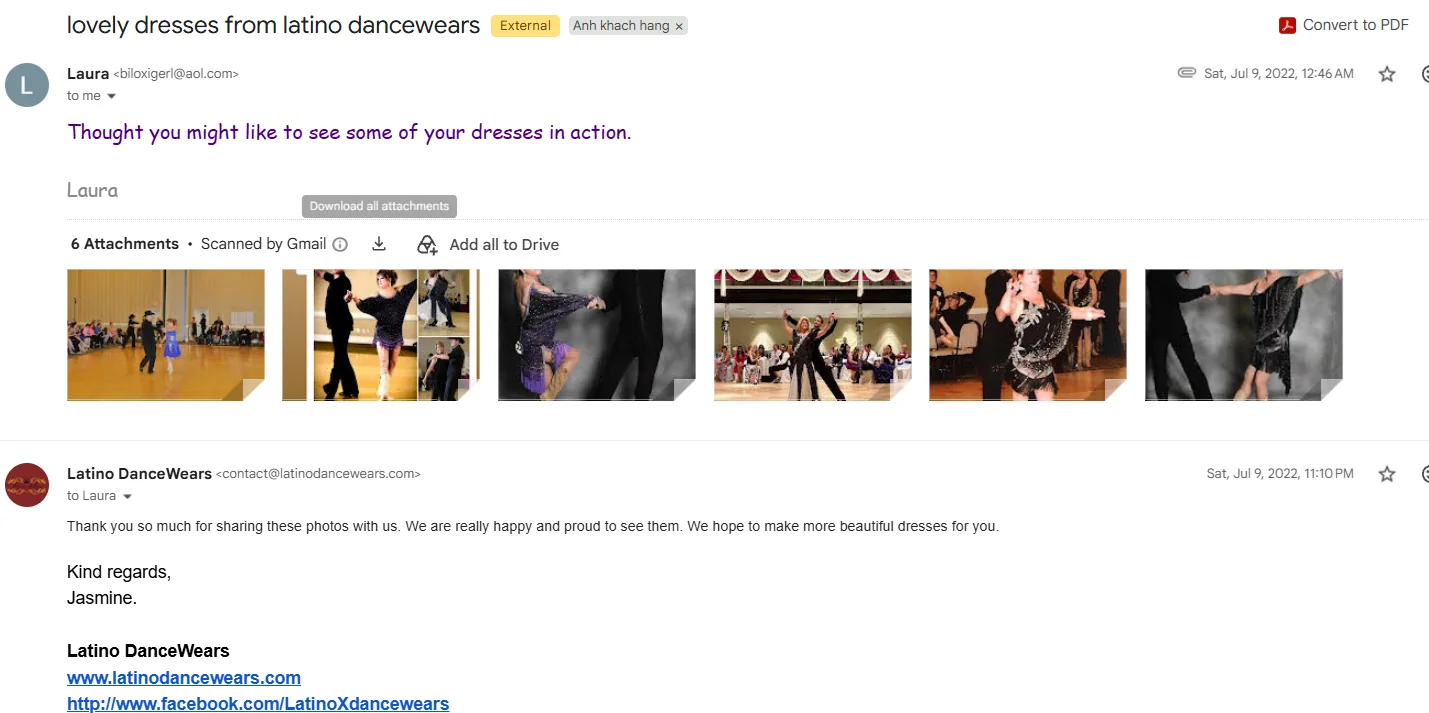 Email feedback from Laura Parker with part of the email address hidden