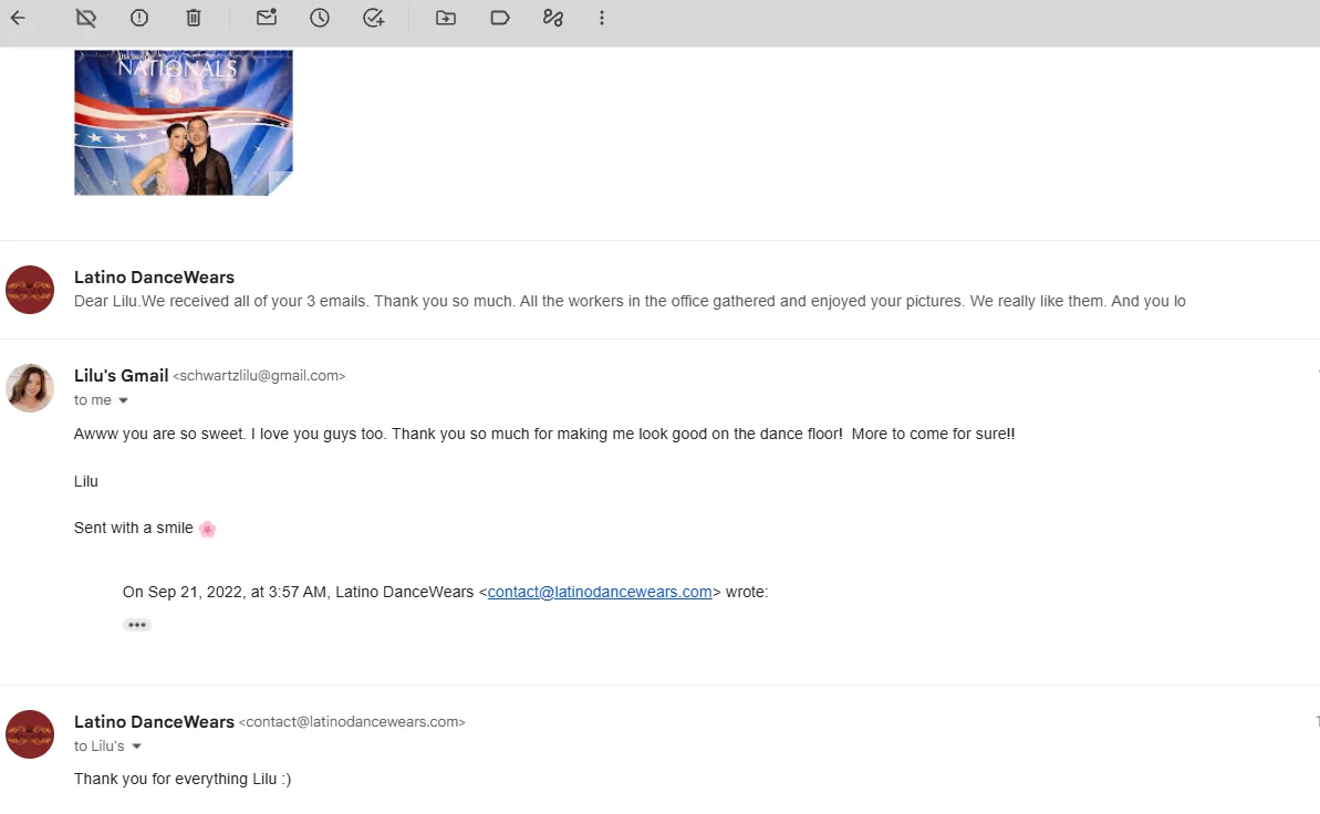 Email feedback from Lilu Schwartz with part of the email address hidden