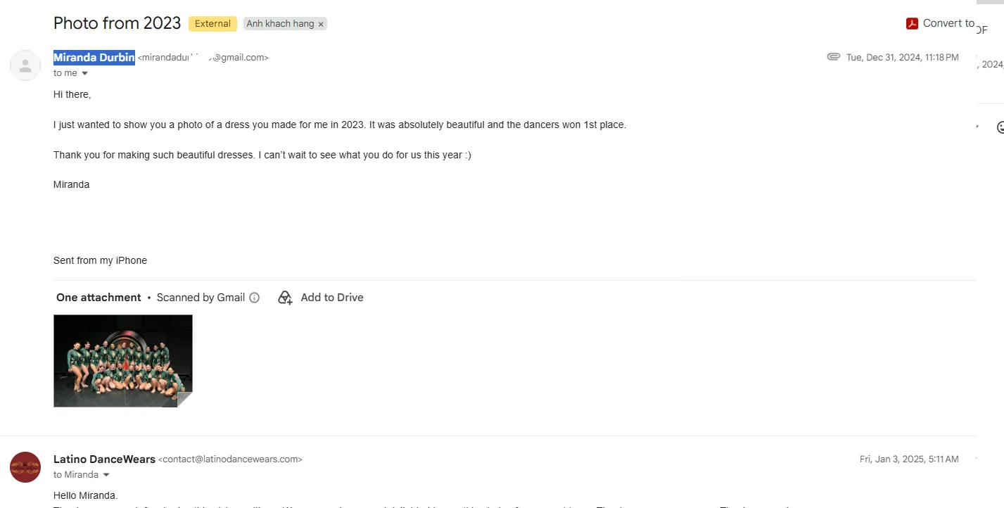 Email feedback from Miranda Durbin with part of the email address hidden