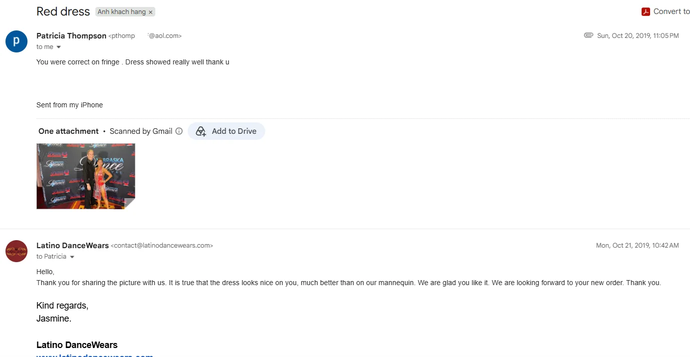 Email feedback from Patricia Thompson with part of the email address hidden