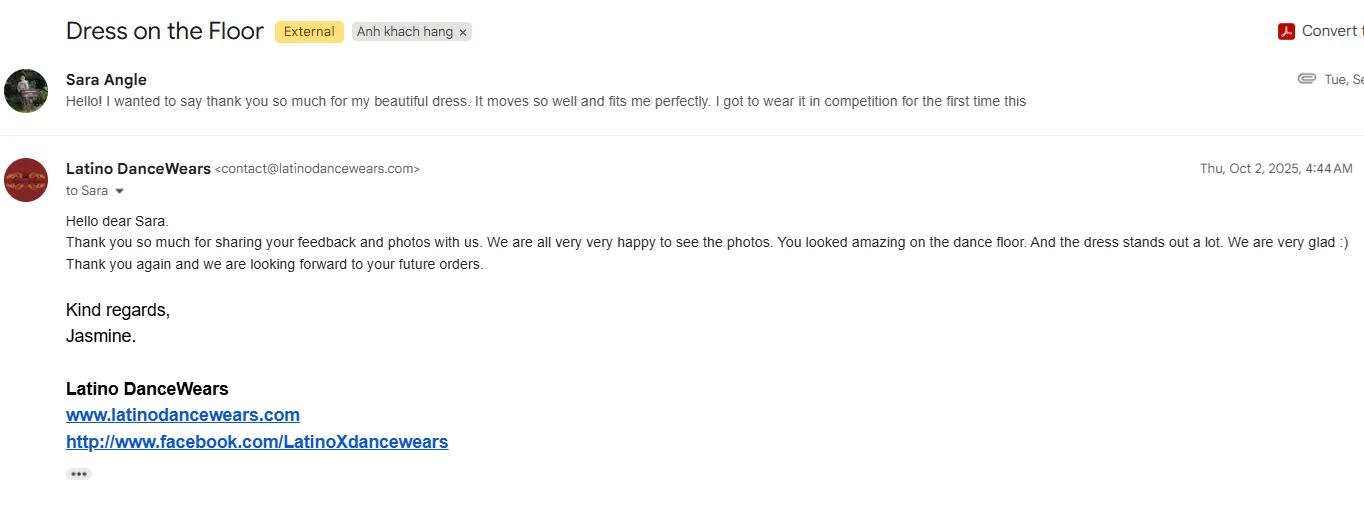 Email feedback from Sara Angle with part of the email address hidden