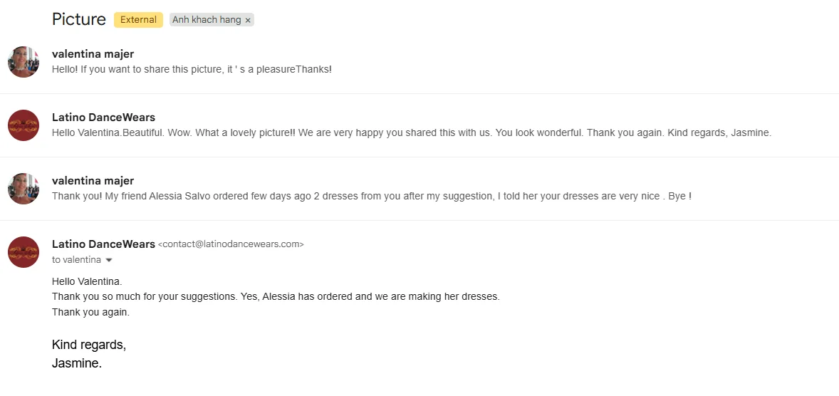 Email feedback from Valentina Majer with part of the email address hidden