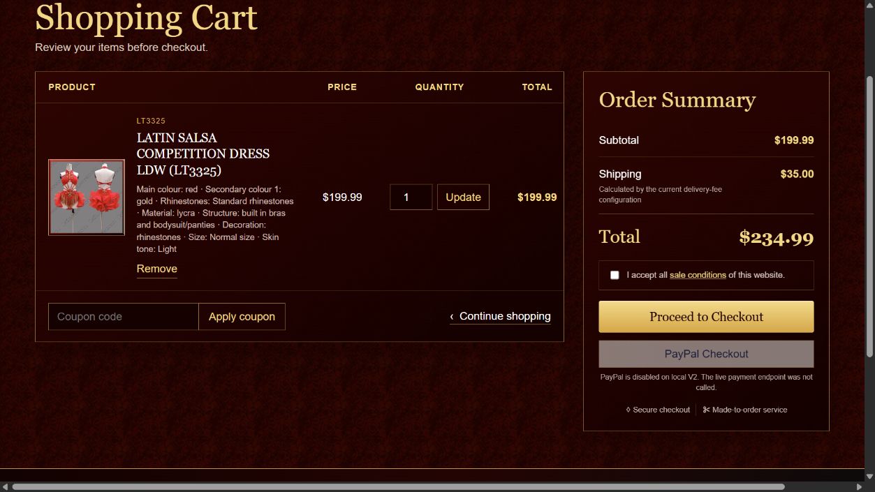 V2 shopping cart with item options and order summary